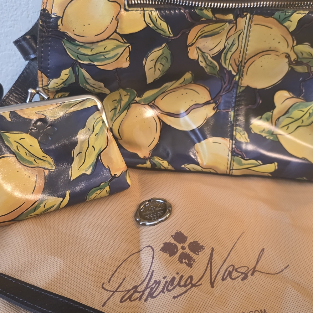 Patricia Nash Positano Limon Lemon Leather Handbag + Matching Change Purse Set - Picture 3 of 10
